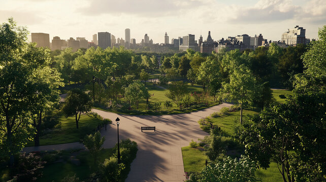 Beautiful green park. Generative Ai.