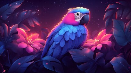 Fototapeta premium Serene Macaw in a Tropical Night Bloom