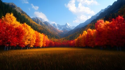 Vibrant Autumn Landscape with Colorful Trees and Majestic Mountains