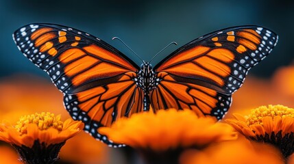 Obraz premium Majestic Monarch Butterfly on Vibrant Orange Flowers