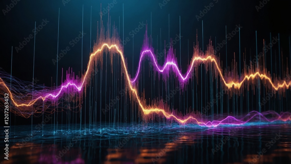 Wall mural a dynamic digital artwork showing soundwaves in different frequencies, illuminated by volume levels 
