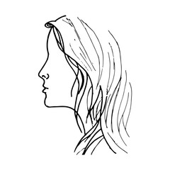 Hand-drawn cartoon-style sketch of a side view woman's face in profile.