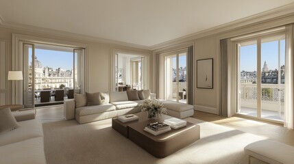 Bright and Luxurious Apartment Living Room with City View