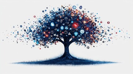 A vibrant tree of life adorned with medical icons representing health and wellness