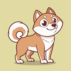 Vector illustration of a smiling shiba inu dog against a simple, plain background.