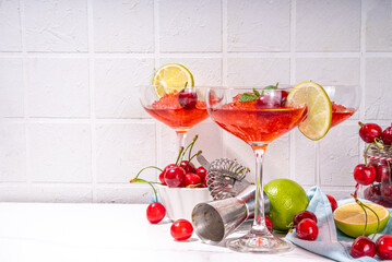 Cherry and lime alcoholic booze cocktail