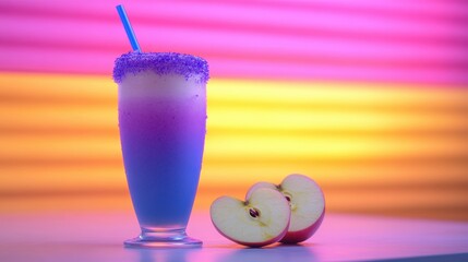 Colorful Smoothie with Vibrant Background and Fresh Apple Slices