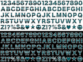 文字フチ2銀、16青緑