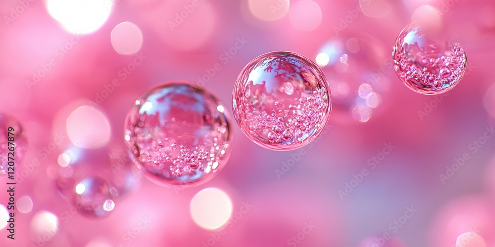 Poster pink bubbles floating in soft light abstract background