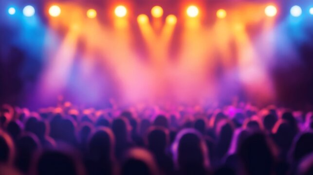 Vibrant stage lights illuminating a large concert crowd