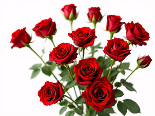 Obraz premium Bouquet of red roses with green leaves