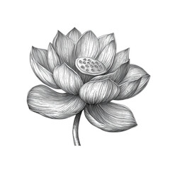 Obraz premium Detailed Illustration of a Beautiful Lotus Flower in Black and White