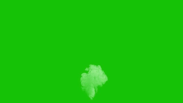 High-angle view of Isolated Wispy Smoke with some turbulences and upward slow move on uniform green background