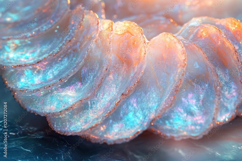 Poster iridescent, translucent layers create a mesmerizing, otherworldly seashell-like structure.