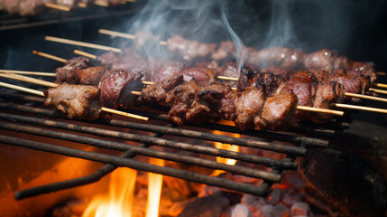 Street Food Style Mishkaki on the Grill at Evening Market