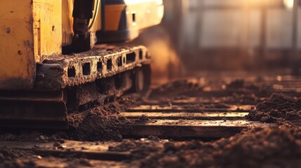 Deep grooves etched in the earth reveal the story of a hardworking tractor, its rugged tracks weaving through the sunbaked dirt field, embodying industriousness.