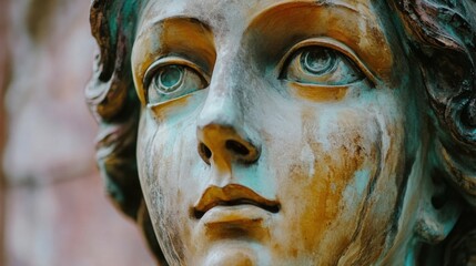 Intricate details of a weathered statue portraying deep emotion.