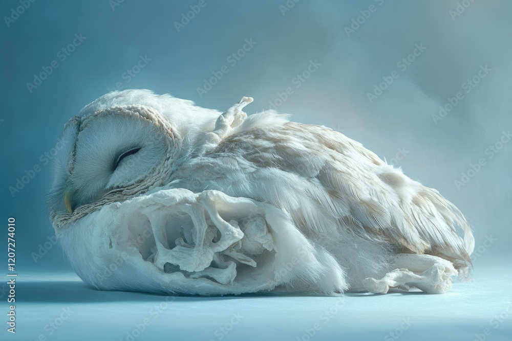 Poster a serene white owl rests peacefully atop a delicate bone structure, creating a captivating and ether