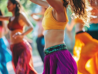 Joyful dance celebration with vibrant clothing and energy.