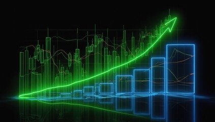 Financial growth chart with bright green and blue elements