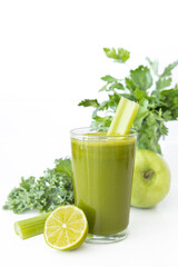 Refreshing Green Juice with Kale, Celery, Lemon, Ginger, and Green Apple