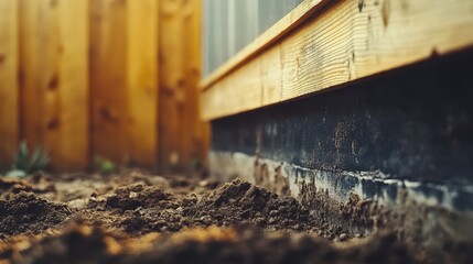 A rustic wooden fence stands tall, adorned with earthy dirt below, capturing the essence of nature's simplicity and the charm of rural life.