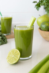 Green Detox Juice on White Kitchen Counter