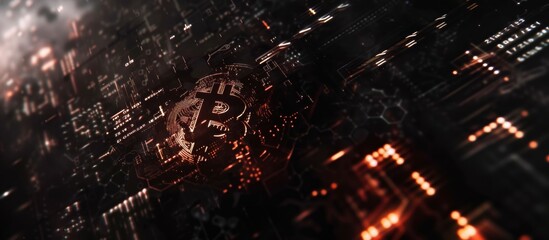 Golden Bitcoin Symbol Centered and Surrounded by Subtle Blockchain Nodes, Highlighting Cryptocurrency and Blockchain Connectivity