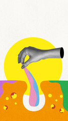 Abstract representation of hair follicle and human hand in colorful and creative design illustration. Conceptual art. Concept of medicine, treatment, health care, medical science