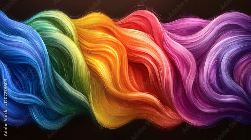 Aufkleber rainbow colored strands flowing in wavy patterns