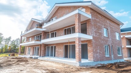 A towering brick structure stands proudly, adorned with numerous gleaming windows that reflect the sunlight, creating a captivating urban scene.