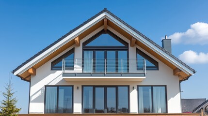 A charming house adorned with a spacious balcony, surrounded by lush greenery, inviting relaxation and offering stunning views of the vibrant landscape.