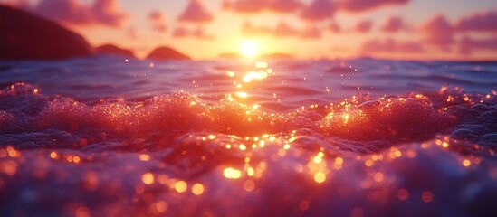 Fototapeta premium Golden Sunset Ocean Waves: A Serene, Romantic Seascape