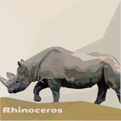 Rhino vector illustration, standing rhinoceros, white rhino endangered large fauna