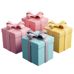Obraz premium Colorful Gift Boxes with Ribbons Isolated on Transparent Background