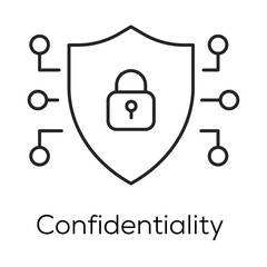 Confidentiality Icon – Shield with Lock Representing Data Privacy and Security - Editable stroke vector line icon