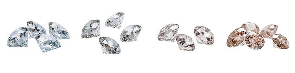 Elegant isolated collection. Scattered gemstones in various colors, showcasing their unique shapes and sparkling facets against a white background.