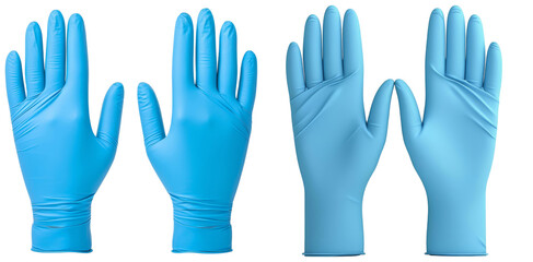 Two pairs of blue disposable gloves displayed, highlighting their smooth texture and flexibility, ideal for medical or cleaning purposes.