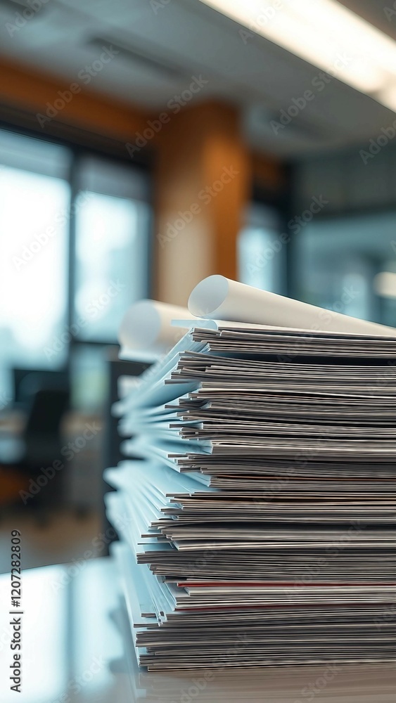 Poster stack of papers with curldocuments office business vertical