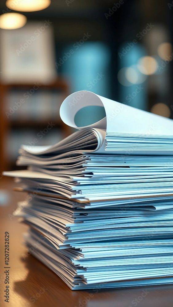 Poster stack of papers with curldocuments office business vertical