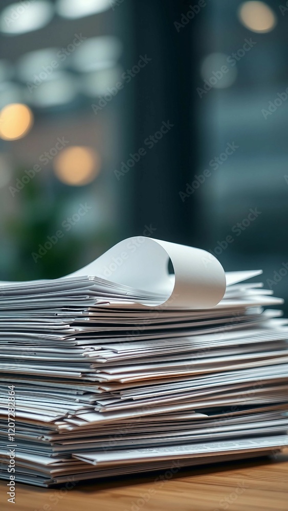 Poster stack of papers with curl documents office business vertical