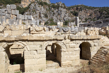 Details of ancient theater of Myra, an ancient town in Lycia where nowday there is the town of Demre, Turkey