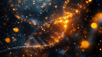 Fototapeta premium Glowing DNA helix, particle background, science concept