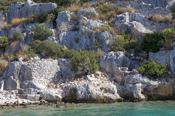 The ruins of the sunken city Simena and Kekova island, Turkey