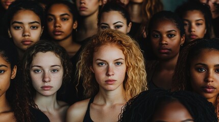 Diverse group of women standing together, solidarity and diversity.