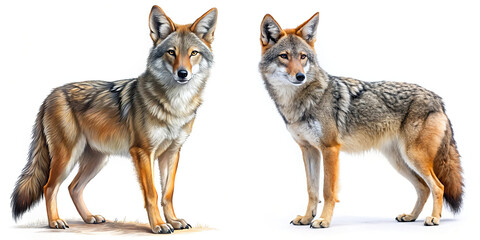 Fototapeta premium Two Coyotes: Frontal and Profile Views