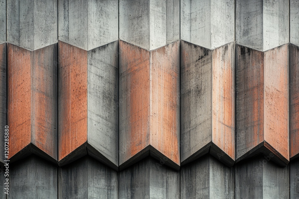 Poster abstract geometric concrete wall with alternating gray and orange panels creating a unique architect