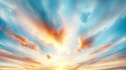 Obraz premium An exquisite display of clouds illuminated by sunset hues captures the beauty of nature, evoking feelings of peace, wonderment, and tranquility in a celestial ambiance.