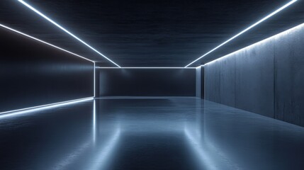 A modern lighting design featuring sleek LED strip lights integrated into a minimalist ceiling, creating a clean and futuristic look for a living space