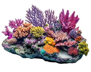vibrant coral reef with colorful corals and marine life, showcasing variety of textures and hues, creating lively underwater scene